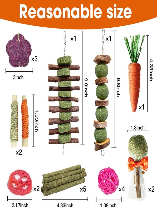 Jorewood 21 Pcs Rabbit Chew Toys for Teeth, Natural Bunny Toys Peach Wood Grass Timothy Sticks Chew and Treat for Guinea Pigs Hamster Chinchillas and Other Small Pets - Image 3